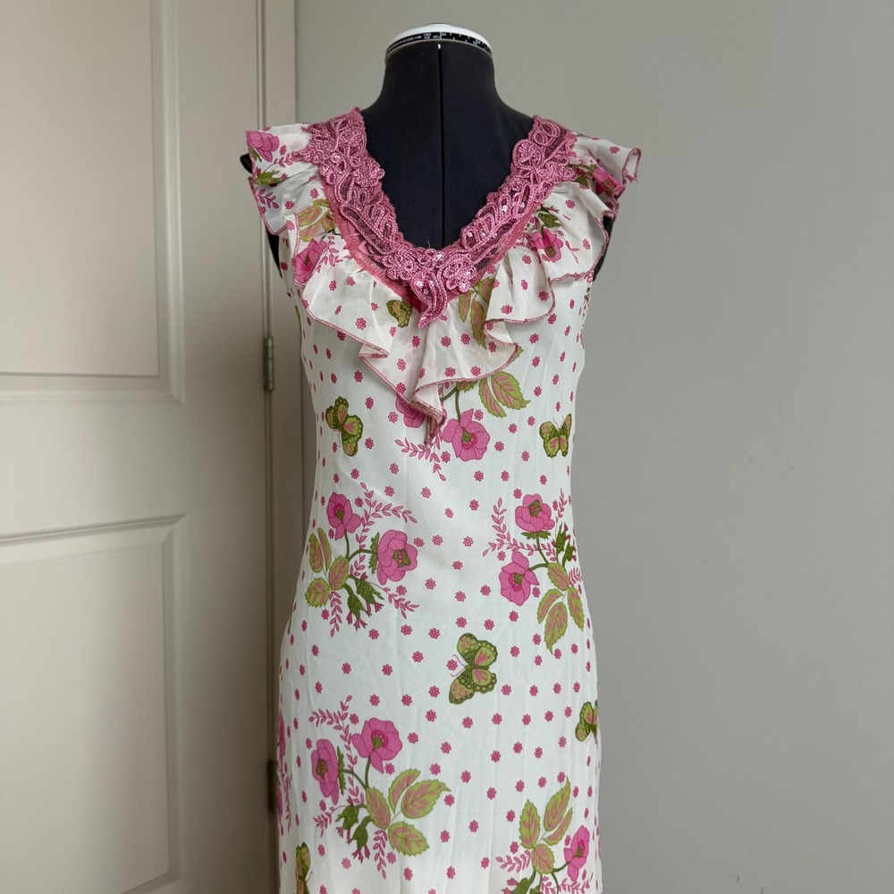 Vintage Y2K Floral Print Lace Detail Sequin Midi Dress - Picture 1 of 10
